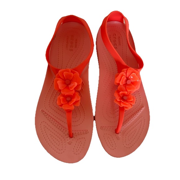 CROCS Shoes - Crocs Serena Embellish Flower Coral Beach Walking Thong Sandal Covered Heel SZ 9